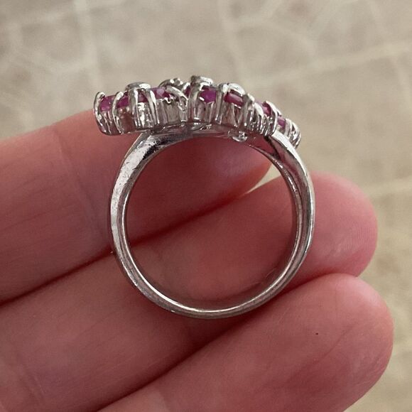 Sterling Silver 925 RUBY FLORAL RING SIZE US 7.5 - Picture 5 of 8